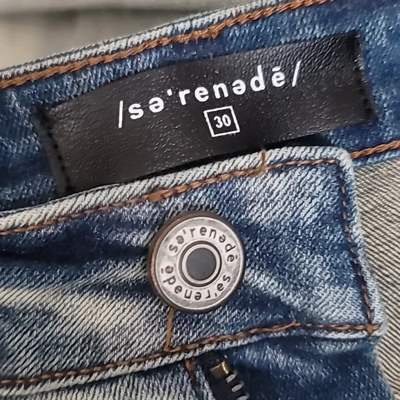 SERENEDE Patchwork Streetwear Earth Tone Serenity Prayer Distressed Skinny Jeans - Picture 4 of 16